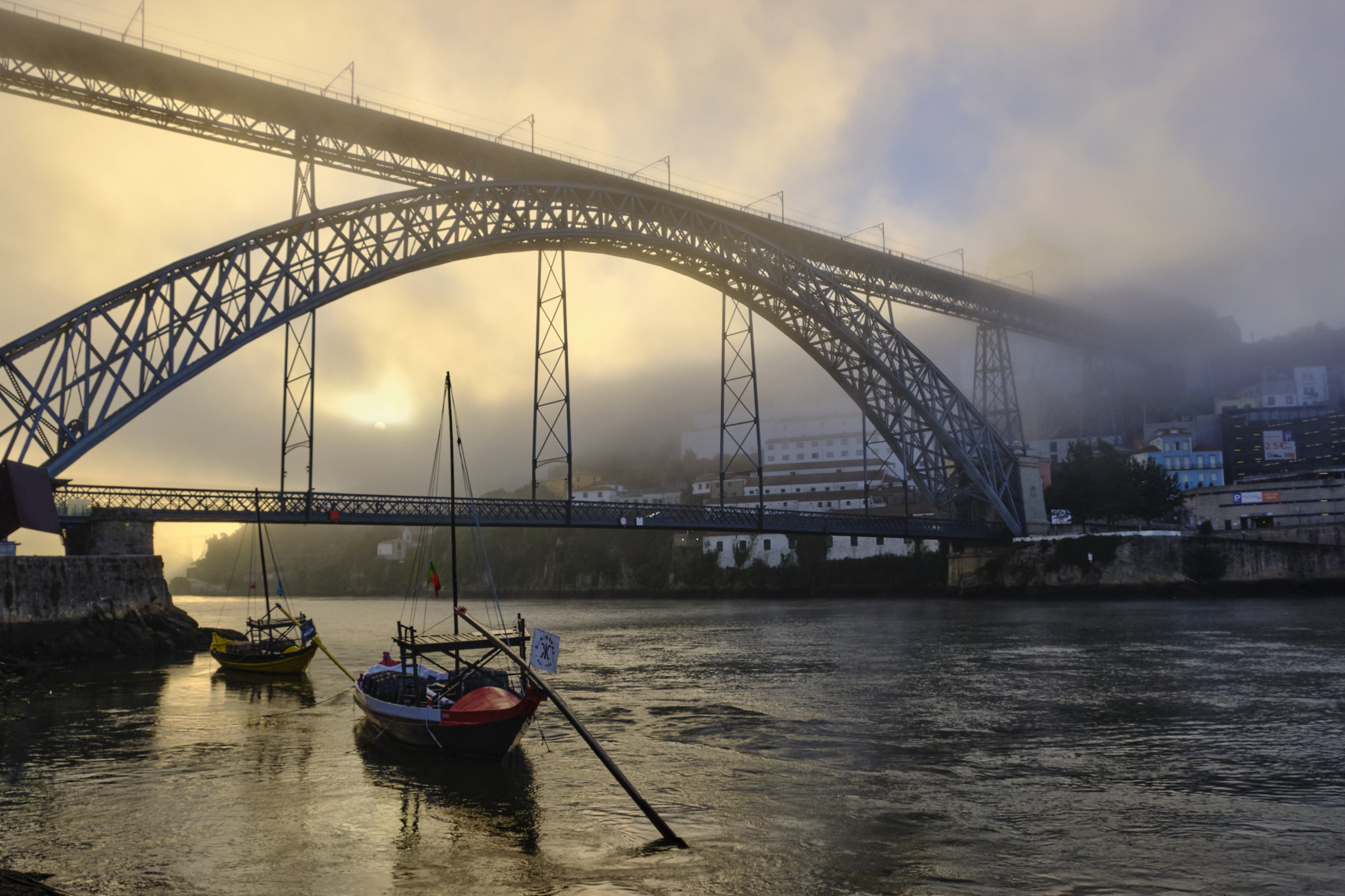 Porto Portugal waterfront morning fog